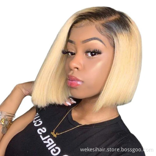new arrival ombre nice short human lace wig,free shipping virgin human hair weave cuticle ombre 1b/613 body wave wig